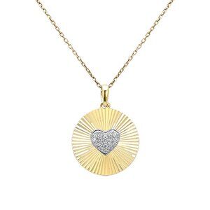 .15ct G SI 14kt Yellow Gold Diamond Heart Shape Medallion Pendant Necklace 18"